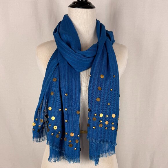 Collection Eighteen Women's Scarf | OS | Blue with Embellishment & Fringe - Picture 1 of 8